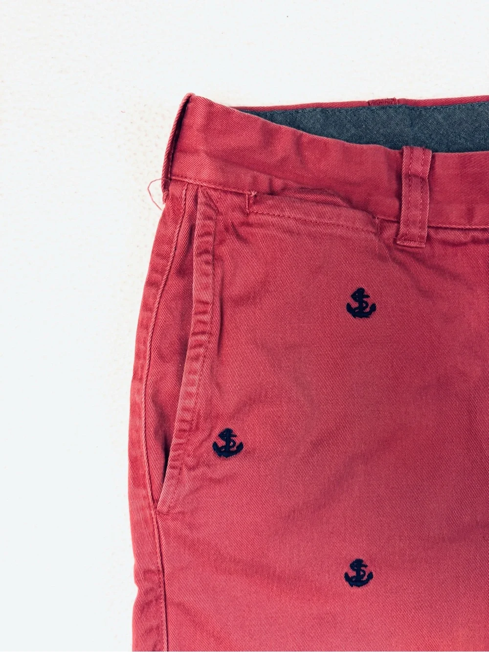 J.Crew Men’s Salmon Stretch Chino Anchor Embroidered Shorts Nautical Preppy (33)